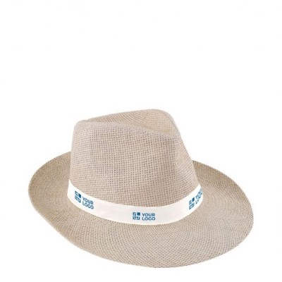 Sombrero de papel en color natural con cinta personalizable