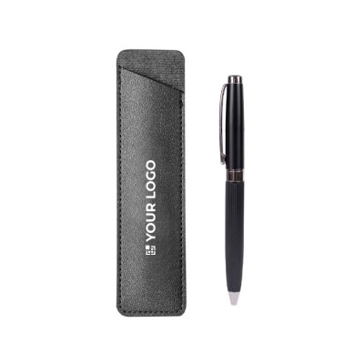 Bolígrafo de metal con elegante estuche de cuero sintético tinta azul