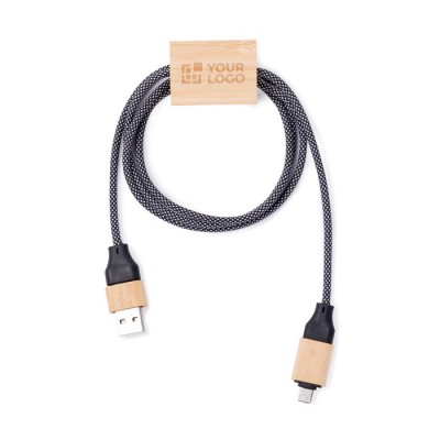 Cable de carga de 1M de largo con detalle en bambú para personalizar