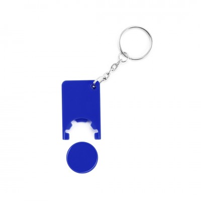 Llaveros con moneda carrito supermercado azul