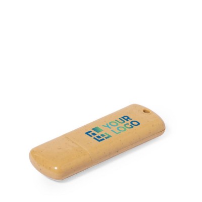 Memoria USB hecha de caña de trigo con logo a todo color