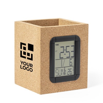 Lapicero de corcho con reloj color natural