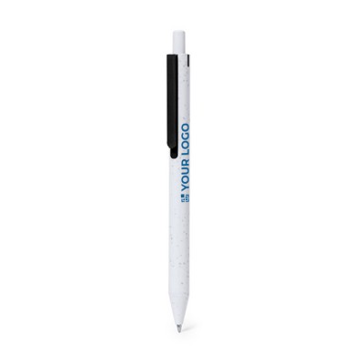 Bolígrafo de plástico reciclado con pulsador a color y tinta azul