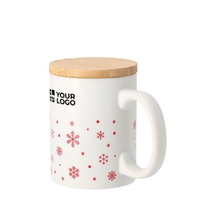 Taza de cerámica con diseño de copos de nieve y tapa de bambú 300ml