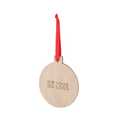 Adorno con diseño de bola de Navidad hecho de madera y listón rojo