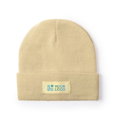 Gorro elástico para niños con dobladillo y etiqueta frontal para marcaje