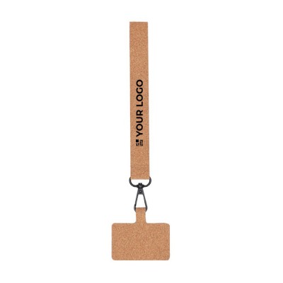 Lanyard muñequera para smartphone hecha de corcho y mosquetón negro