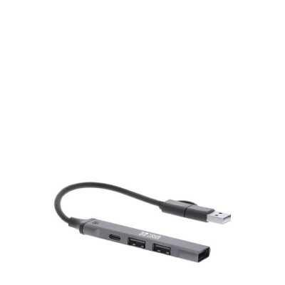 Hub USB de aluminio reciclado con 3 puertos USB 2.0 y Tipo C