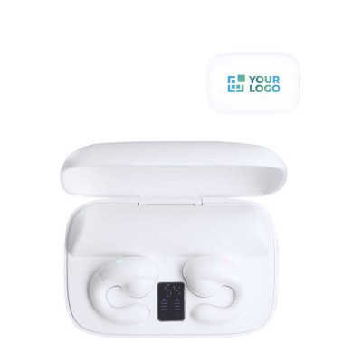 Auriculares en estuche blanco con función extra de powerbank