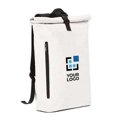 Mochila roll-top para portátil de suave PU con cierre de hebilla 15