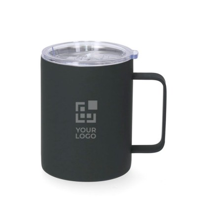 Taza térmica de acero inoxidable con acabado caucho y tapa 400ml