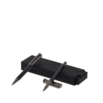 Elegante set de bolígrafo giratorio y roller con capucha de tinta azul vista principal