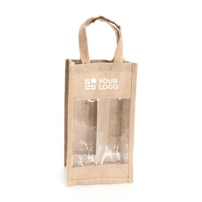 Bolsa de yute para botellas de vino color beige