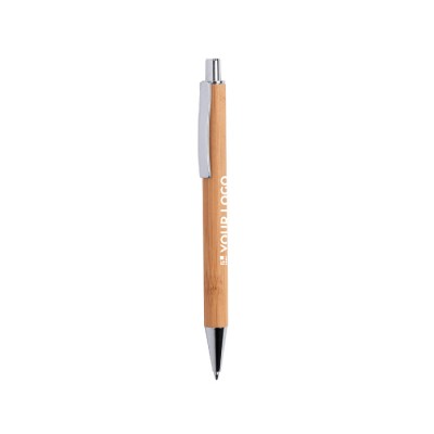 Bolígrafos de bambú con clip metálico color natural
