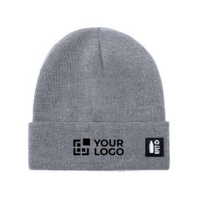 Gorro de punto en poliéster RPET con dobladillo en frontal