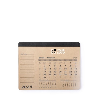 Alfombrilla de ratón y calendario 2025 con espacio para notas vista principal