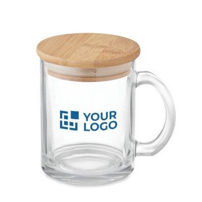 Taza de vidrio reciclado con tapa de bambú 300ml