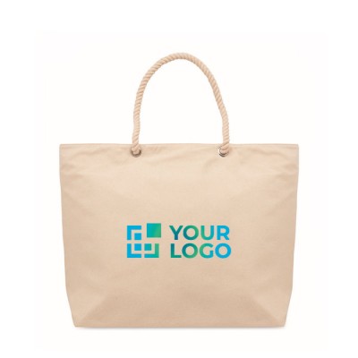 Bolsa nevera para playa de algodón lisa con asas de cuerdas 220 g/m2