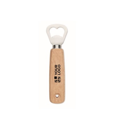Abrebotellas de madera de caucho con agujero para colgar
