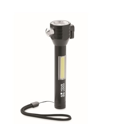 Linterna con martillo y cortador para emergencias con luz COB