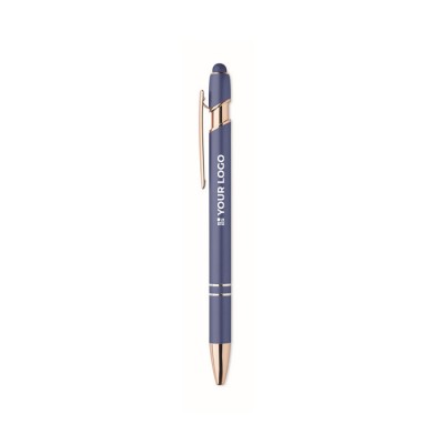 Bolígrafo de aluminio reciclado con detalles de oro rosa tinta azul