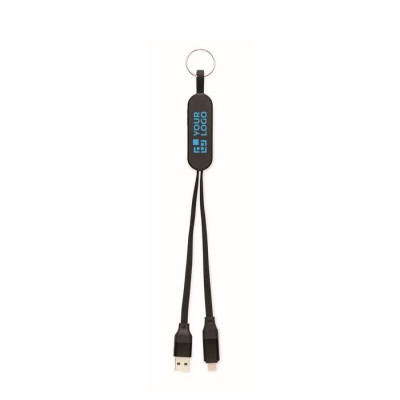 Llavero y soporte para móvil con cables de carga de 26cm color negro vista de impresión