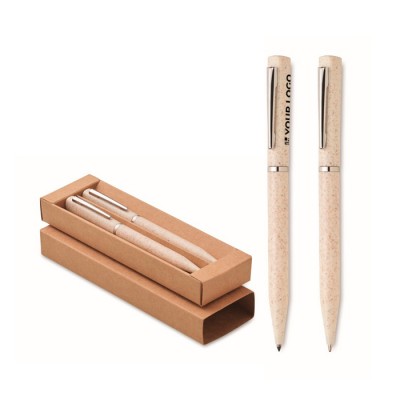 Set de 2 bolígrafos de trigo de paja de tinta azul y grafito