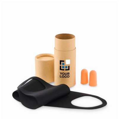 Estuche de viaje cilíndrico con antifaz y tapón para los oídos
