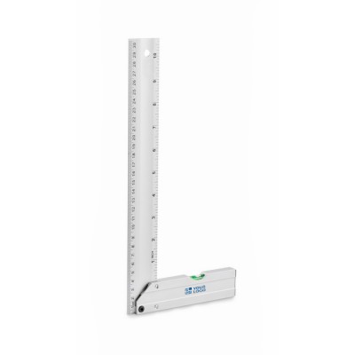 Escuadra de aluminio con nivel de burbuja en la base y regla de 30cm