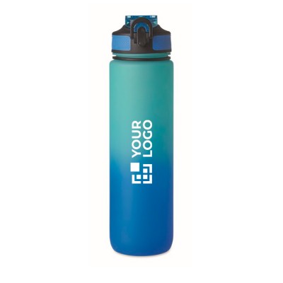 Botella de RPET con boquilla y horario de consumo de agua 1L