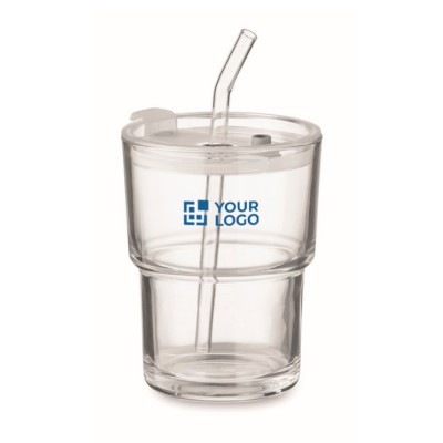 Vaso de cristal con tapa antigoteo y pajita de cristal 300ml
