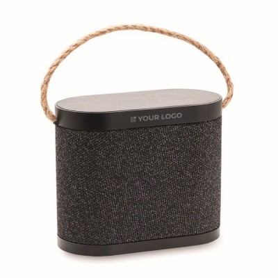 Altavoz negro inalámbrico con asa de transporte de yute 15W