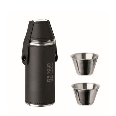 Petaca de acero inoxidable con 2 vasos de chupito 230ml y 20ml