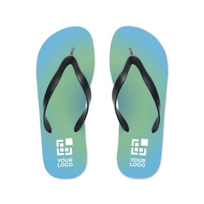 Chanclas para la playa de sublimación color negro tercera vista con logo