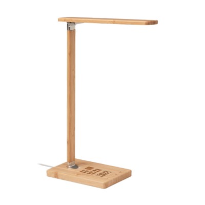 Lámpara de sobremesa con cargador color madera