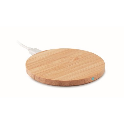 Cargador inalámbrico redondo de bambú color madera