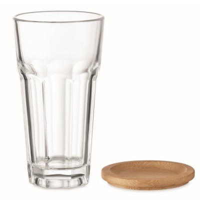 Vaso de cristal con tapa de bambú
