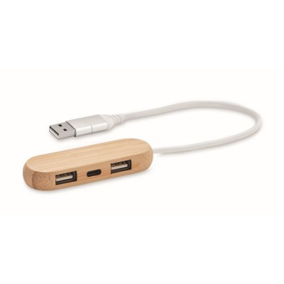 Hub USB con 3 puertos en carcasa de madera
