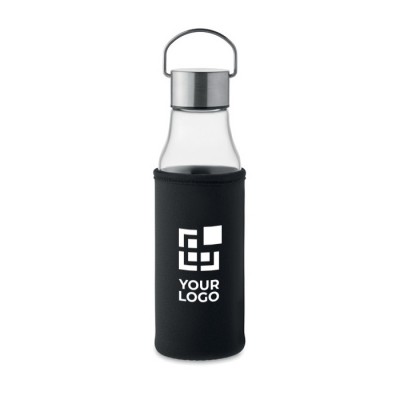 Botella de vidrio con tapa antifugas, asa y funda 500ml