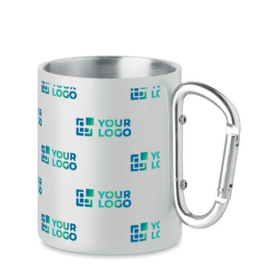 Taza de metal y asa de mosquetón color blanco