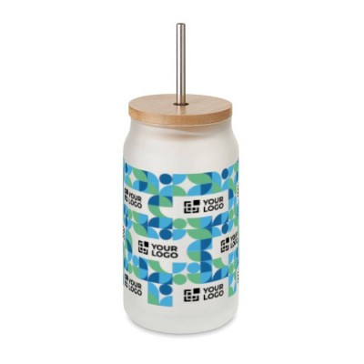 Tarro impreso con imagen para cóctel con pajita de acero y tapa 400ml