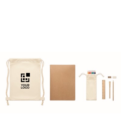 Set de dibujo para niños con colores, lápiz, goma, regla y sacapuntas vista principal