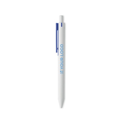Bolígrafo reciclado blanco con clip de color tinta azul