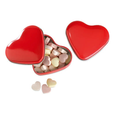 Caramelos con logo en caja corazón color Rojo