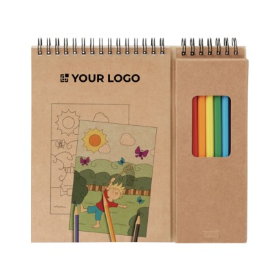 Cuaderno y lápices de colores publicitarios color Beige