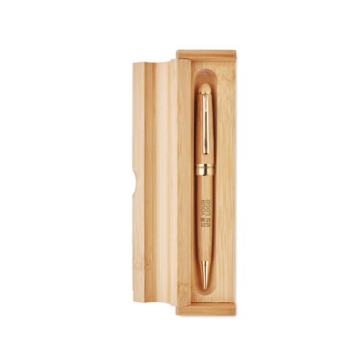 Bolígrafo personalizable con caja de bambú color madera
