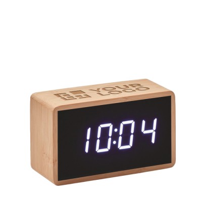 Reloj despertador personalizado de bambú color madera