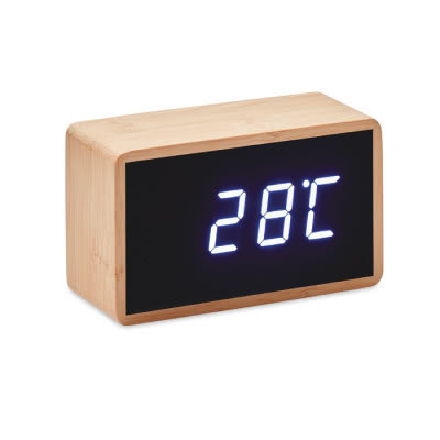 Reloj despertador personalizado de bambú color madera