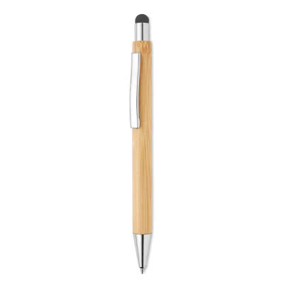 Bolígrafo táctil con logo y bambú color madera
