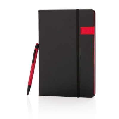 Libreta con bolígrafo y USB color rojo
